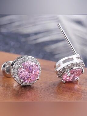 Pink Sapphire Silver Stud Earrings